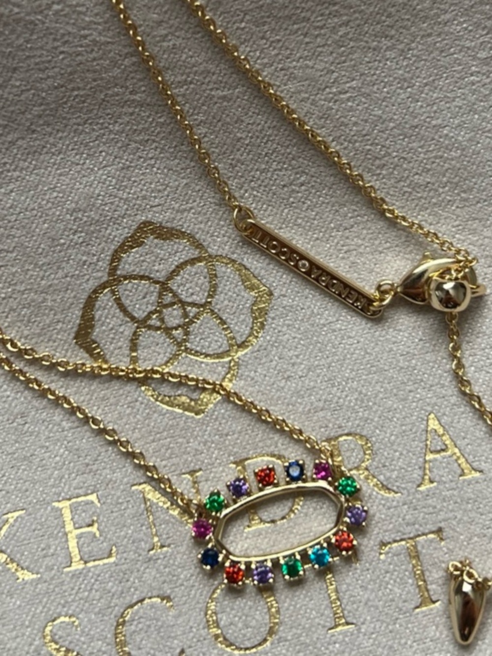 Scott Gold Necklace with Multicolored Gem Oval Pendant